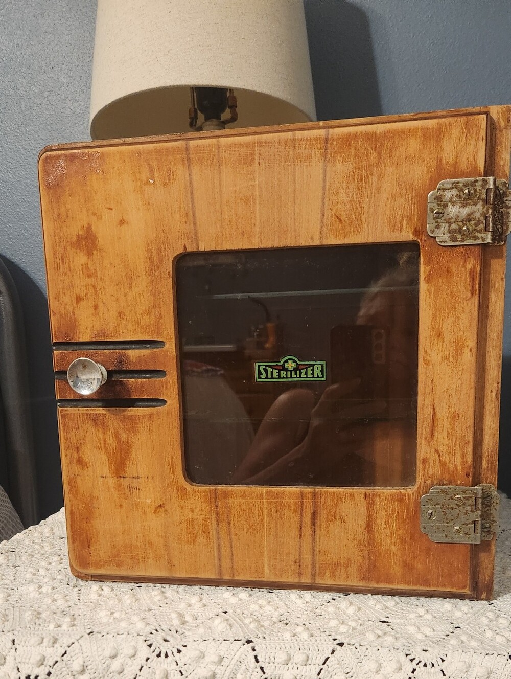 Vintage Sterilizer Wooden Cabinet with Glass Window - Light Brown